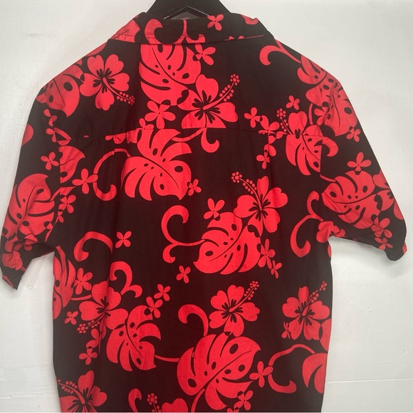 Favant Hawaiian Shirt Mens Medium Red Black Hibiscus Floral Print 100% Cotton - Picture 11 of 15